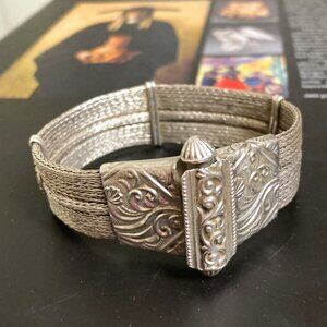 Midcentury traditional woven silver bracelet from South India
